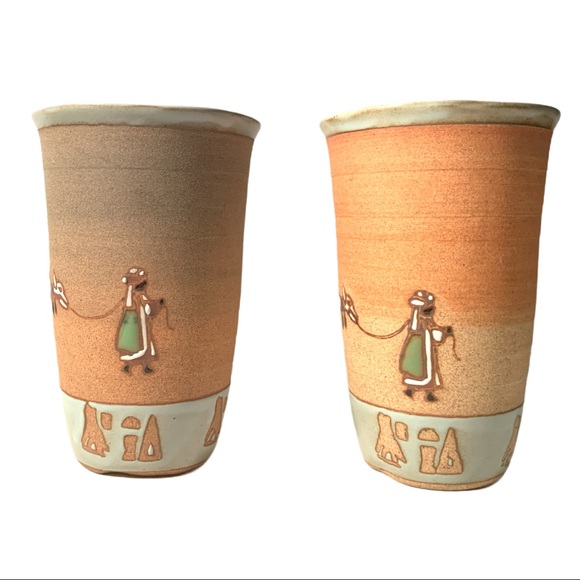 Artist Studio Stoneware Camel Sherpa Hand Crafted Pottery Tea Cups Marked - Picture 2 of 7